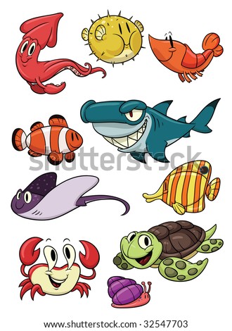 ocean animals cartoon. stock vector : Cute cartoon