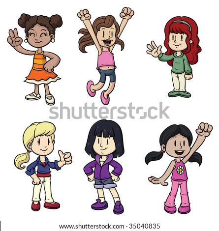 Cute Cartoon Girl With Brown Hair. Six cute cartoon girls.