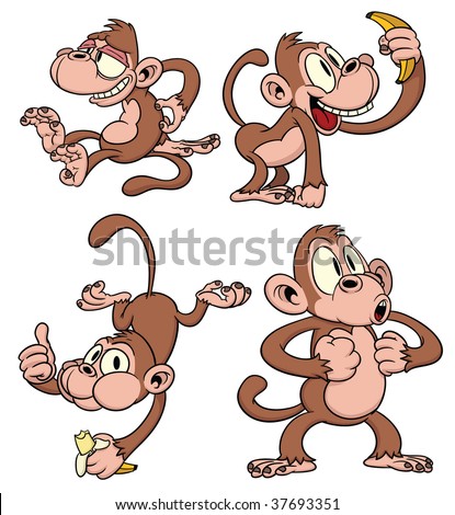 Four cute cartoon monkeys. All in separate layers for easy editing. - stock vector