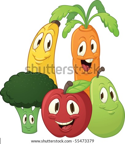 stock vector : Cute cartoon fruits and vegetables.