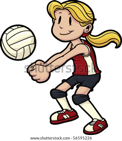 Cartoon Characters Playing Volleyball. stock vector : Girl playing