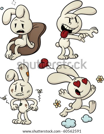 Cute cartoon white rabbits showing various emotions. Vector ...