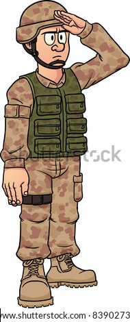 Cartoon Soldier Saluting. Vector Illustration With Simple Gradients