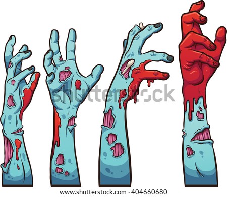 Cartoon zombie hands. Vector clip art illustration with simple gradients. Each on a separate layer.