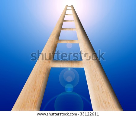 Wooden ladder to blue sky. Conceptual illustration