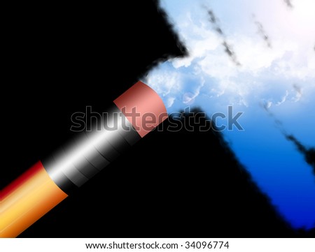 Pen eraser black background over blue sky image
