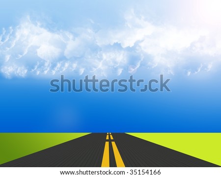 Road with yellow lines. blue sky background