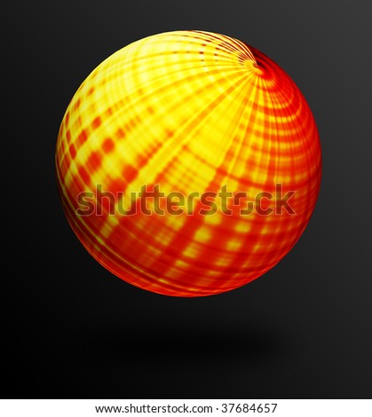Orange and yellow sphere over black background. Fire colors