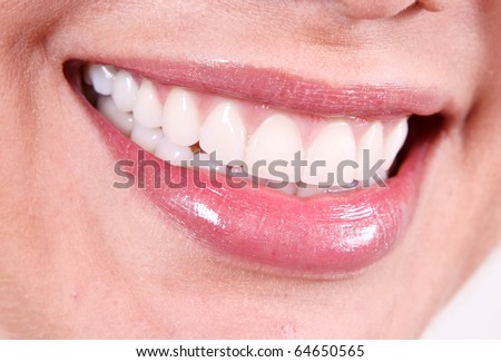 Beauty woman smile close up, white teeth
