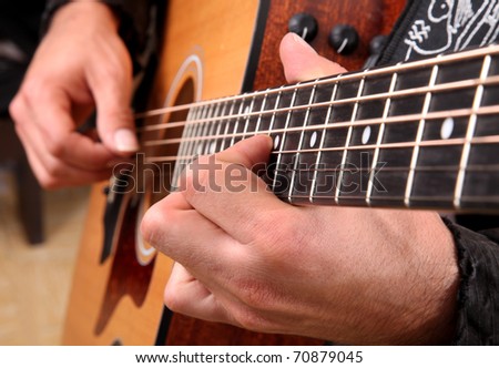Hands playing guitar in diagonal position