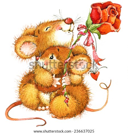 Valentine day background for a card with a cute mouse and rose Valentine day background for a card with a cute mouse and rose
