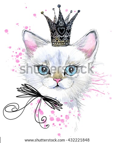 Cute cat. Watercolor Cat illustration. Birthday card. T-shirt print. Greeting card. Pet illustration. Poster illustration. Kitten. Cat.