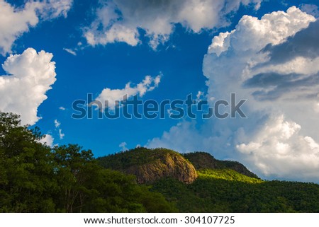 Big mountain with sun light under blue sky