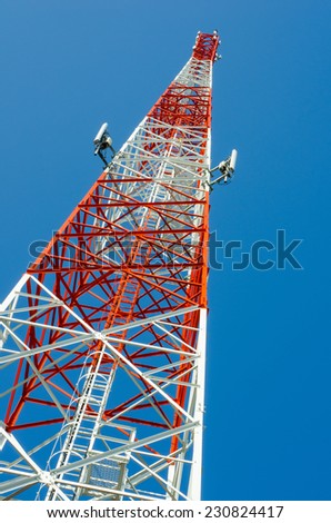 mobile antenna tower  against blue sky background
