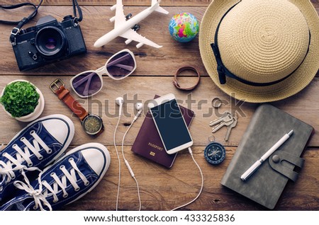 Travel accessories costumes. Passports, the cost of travel prepared for the trip
