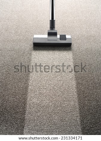Vacuum cleaner on a carpet with an extra clean strip for copy space