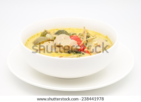 Delicious green pork balls curry for Thai popular soup for food background
