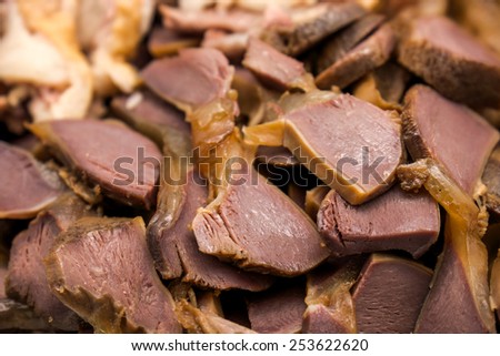 Boiled duck liver and organ for food background