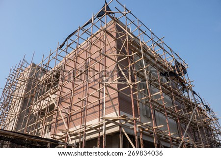 Building construction against blue sky for real estate design background