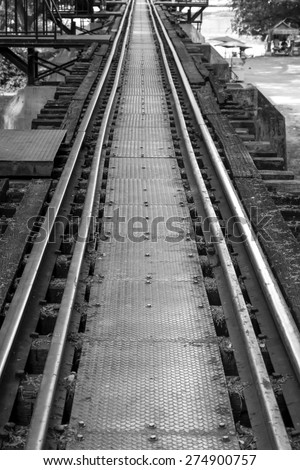 Close up of rail way or rail road track for transportation background