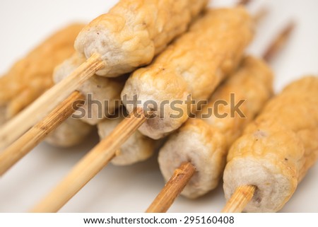 Close up of popular Vietnamese pork meat stick or Nam Nueng for food background