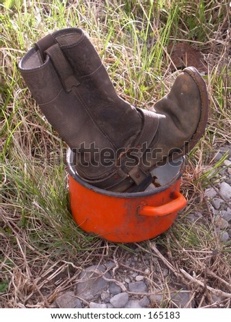 Old boot in rotten red pot