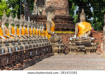 Thai buddhist statues in the old temple in Thailand