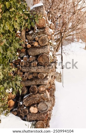 Background of stacked Wood Cut in Squared Timber. Stacked logs texture. Natural background . Rustic style