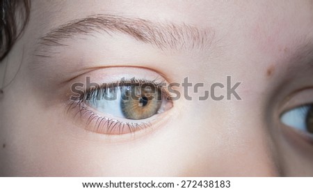 What looks the eye. Close up image of a Kid eye.