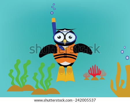 The snorkel owl is in the sea