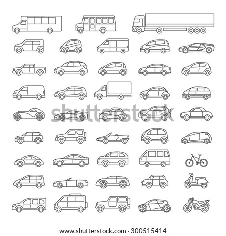 Car icons set. Linear style. Vector illustration.