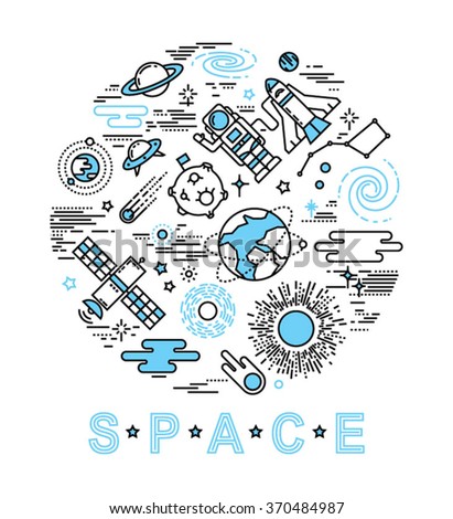 Space icon set in linear style. Vector illustration.