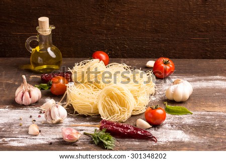 fresh home made pasta on rustic table