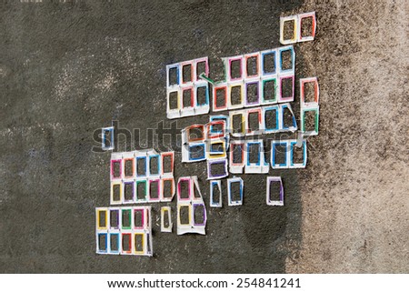 empty multicolor frame sticker on grunge old concrete wall