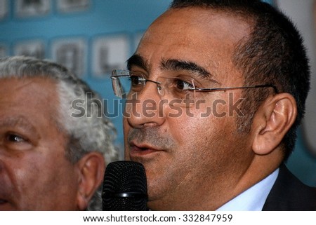 Marseille, France - September 19, 2015 : Bouches-du-Rhone\'s chief of police Laurent Nunez at the 4th edition of the International festival of press and political cartoons at l\'Estaque.