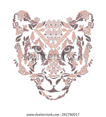 Tiger ornament vector illustration, drawing. beautiful, wild animal. Print animal, pet, head. wild look