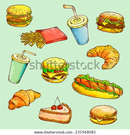 fast food - linear drawing