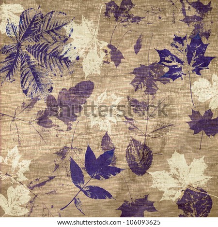 art leaves autumn background in violet, white, beige and brown colors