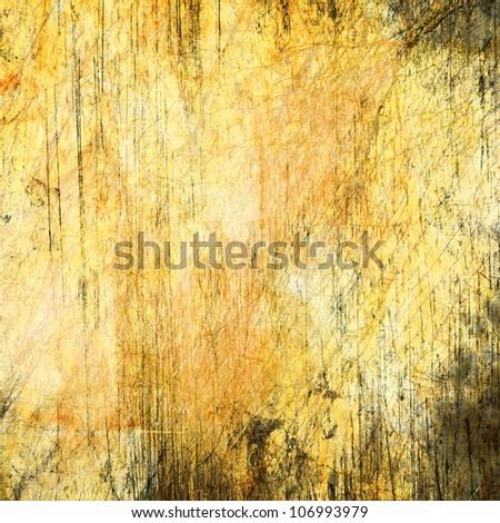 art abstract grunge textured yellow gold background in orange and black blots and graphic