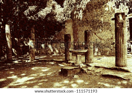 art background with europeans antique town, ruins of columns, Pompeii, Italy