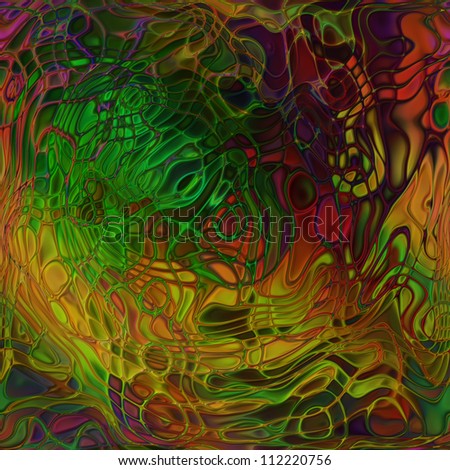 art abstract chaos fractal seamless pattern; glass textured colorful blurred background with red, orange, yellow, green and violet blots