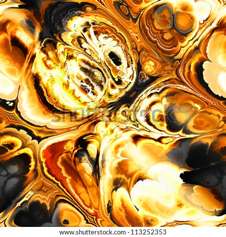 art abstract fractal seamless pattern, bright gold, orange, black and yellow blurred background