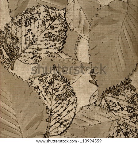 art autumn leaves graphic background card in beige, light brown and black colors