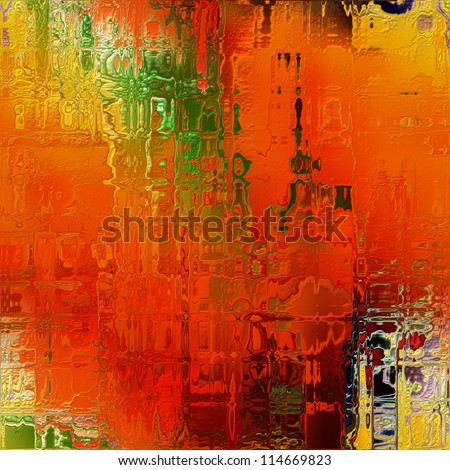 art abstract seamless pattern, background in bright red, gold, orange, green and brown colors