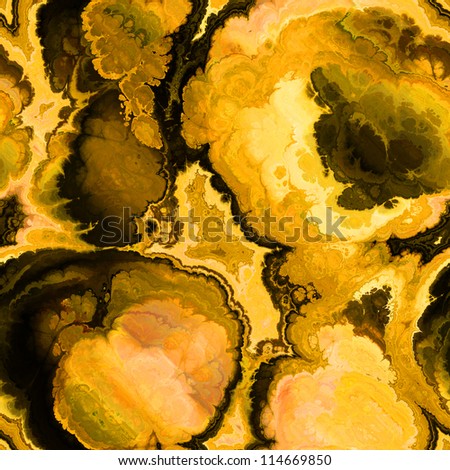 art abstract fractal seamless pattern; gold, orange, yellow and black background