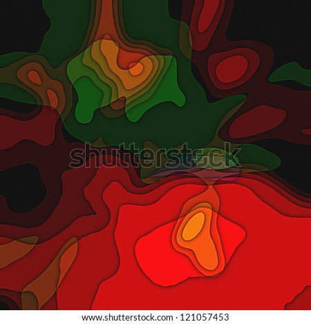 art abstracted colorful fractal wave pattern, gradient background in red, orange, brown, green and black colors