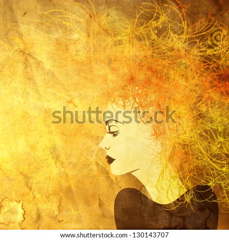 art colorful painting beautiful girl face on square golden background