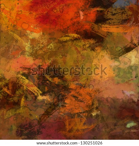 art abstract painted background in orange, old gold, brown, red and green colors