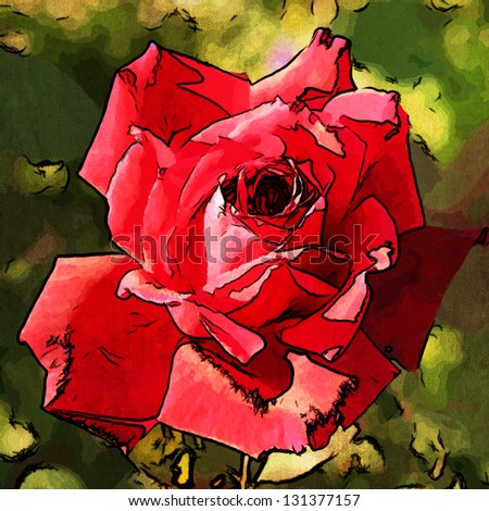art floral grunge background with red rose