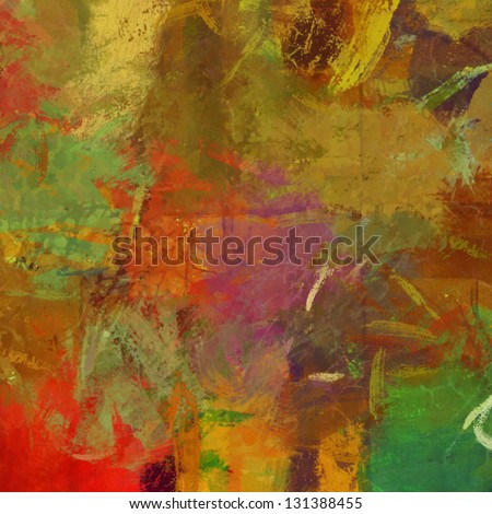art abstract painted background with red, beige, yellow and green blots
